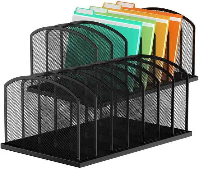 Main image of Desk File Organizer 7 Sections Upright Mesh File Sorter Organizer for Desk, Office Organization File Holder for Home, Office & Classroom (Black, 2Pack)