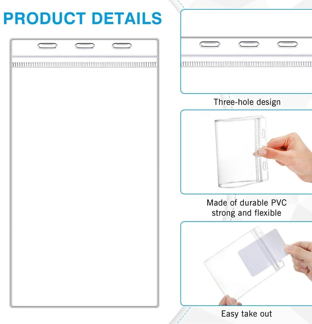 Alt view image 4 of 6 - 400 Pcs 4 x 7 Inch Plastic Badge Holder Bulk Clear Vinyl ID Protector Sleeves Card Ticket Credential Badge Sleeves Vertical Waterproof Name Tag Holder for Sporting Events