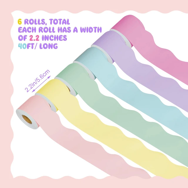 Alt view image 2 of 7 - 240 Ft Pastel Bulletin Board Borders Colorful Classroom Borders Scalloped Border Trim Pastel Bulletin Board Decorations for Classroom Chalkboard Home Wall Office Decoration, 6 Rolls