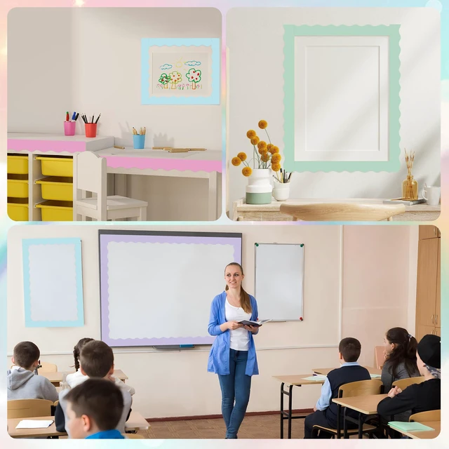 Alt view image 5 of 7 - 240 Ft Pastel Bulletin Board Borders Colorful Classroom Borders Scalloped Border Trim Pastel Bulletin Board Decorations for Classroom Chalkboard Home Wall Office Decoration, 6 Rolls
