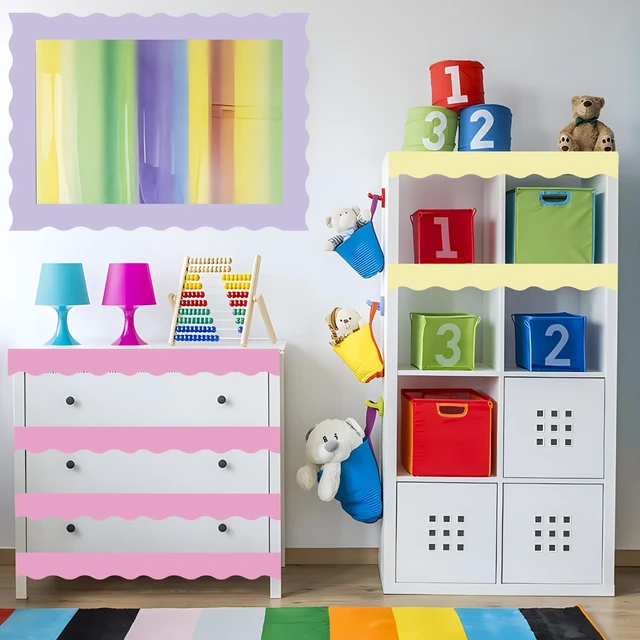Alt view image 6 of 7 - 240 Ft Pastel Bulletin Board Borders Colorful Classroom Borders Scalloped Border Trim Pastel Bulletin Board Decorations for Classroom Chalkboard Home Wall Office Decoration, 6 Rolls
