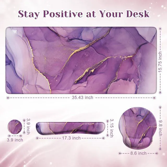 Alt view image 2 of 7 - Purple Keyboard Mat 35.4"x15.7", Desk Blotter for Workspace Mousepad Set with Wrist Support and Coaster Set, Cozy Desk Cover Set for Gaming Vanity Women Office Workspace Area