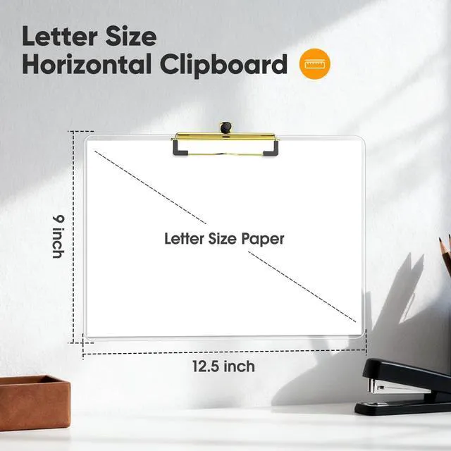Alt view image 3 of 7 - Horizontal Clipboard Set of 36, Clear 8.5 x 11'' Clip Board Gold Clip, 12.5 x 9'' Letter Size for Classroom, Students, Teacher, Nurse, Office & School Supplies