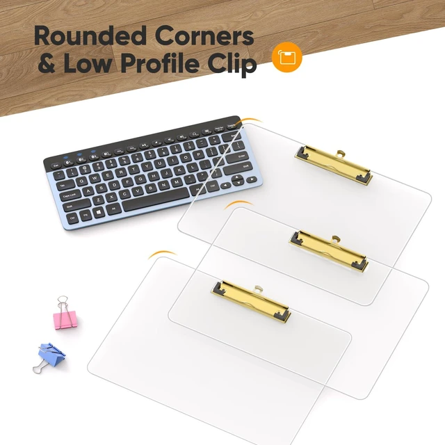 Alt view image 4 of 7 - Horizontal Clipboard Set of 36, Clear 8.5 x 11'' Clip Board Gold Clip, 12.5 x 9'' Letter Size for Classroom, Students, Teacher, Nurse, Office & School Supplies