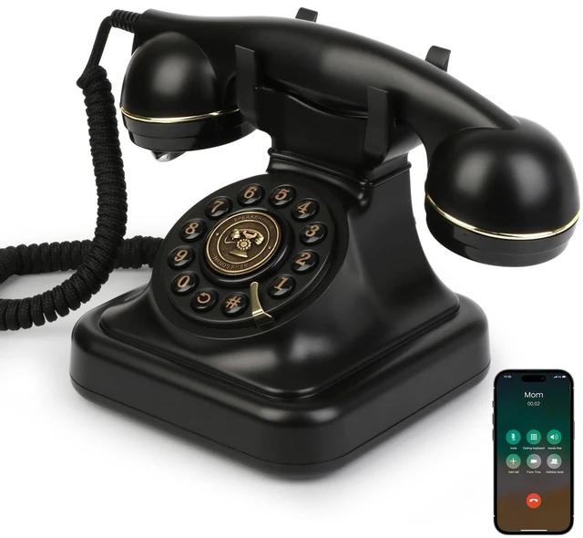 Main image of Bluetooth Retro Phone with Speakerphone, Bluetooth Landline Telephone, Bluetooth Home Phone with USB Rechargeable Power, Hands-Free Calling & Music Playback, Black