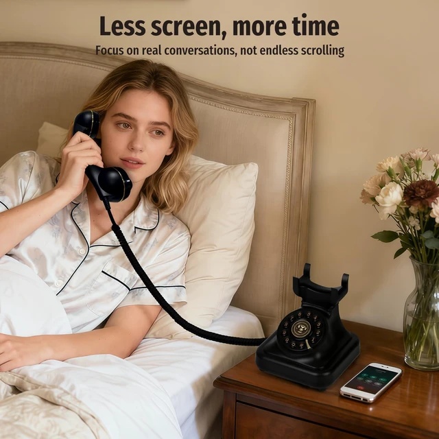 Alt view image 3 of 7 - Bluetooth Retro Phone with Speakerphone, Bluetooth Landline Telephone, Bluetooth Home Phone with USB Rechargeable Power, Hands-Free Calling & Music Playback, Black