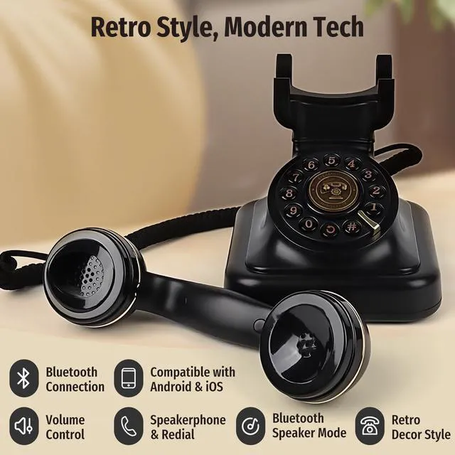 Alt view image 5 of 7 - Bluetooth Retro Phone with Speakerphone, Bluetooth Landline Telephone, Bluetooth Home Phone with USB Rechargeable Power, Hands-Free Calling & Music Playback, Black