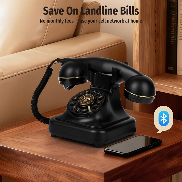Alt view image 6 of 7 - Bluetooth Retro Phone with Speakerphone, Bluetooth Landline Telephone, Bluetooth Home Phone with USB Rechargeable Power, Hands-Free Calling & Music Playback, Black