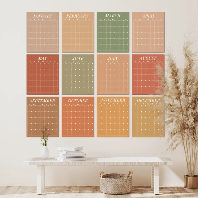 Alt view image 2 of 6 - 12 Pcs Brown Undated Calendars 16' x 20' Large Classroom Erasable Wall Calendar 12 Month Dry Ease Reusable Planning Yearly Blank Planner Reserved Grid for Office Home Educational Study Back to Class