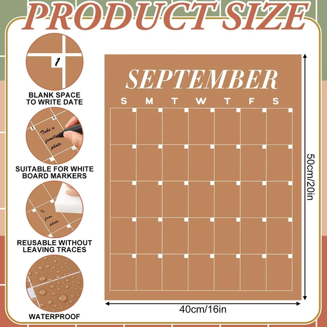 Alt view image 3 of 6 - 12 Pcs Brown Undated Calendars 16' x 20' Large Classroom Erasable Wall Calendar 12 Month Dry Ease Reusable Planning Yearly Blank Planner Reserved Grid for Office Home Educational Study Back to Class