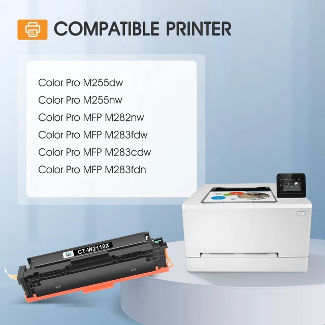 Alt view image 2 of 7 - 206X Toner Cartridges 4 Pack Compatible for HP M283fdw M283cdw High Yield Compatible for HP 206A 206 Color LaserJet Pro MFP M255dw M283fdn M255nw M282nw M283 M255 W2110X W2110A Printer (with Chip)
