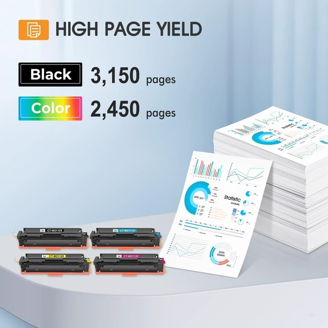 Alt view image 3 of 7 - 206X Toner Cartridges 4 Pack Compatible for HP M283fdw M283cdw High Yield Compatible for HP 206A 206 Color LaserJet Pro MFP M255dw M283fdn M255nw M282nw M283 M255 W2110X W2110A Printer (with Chip)