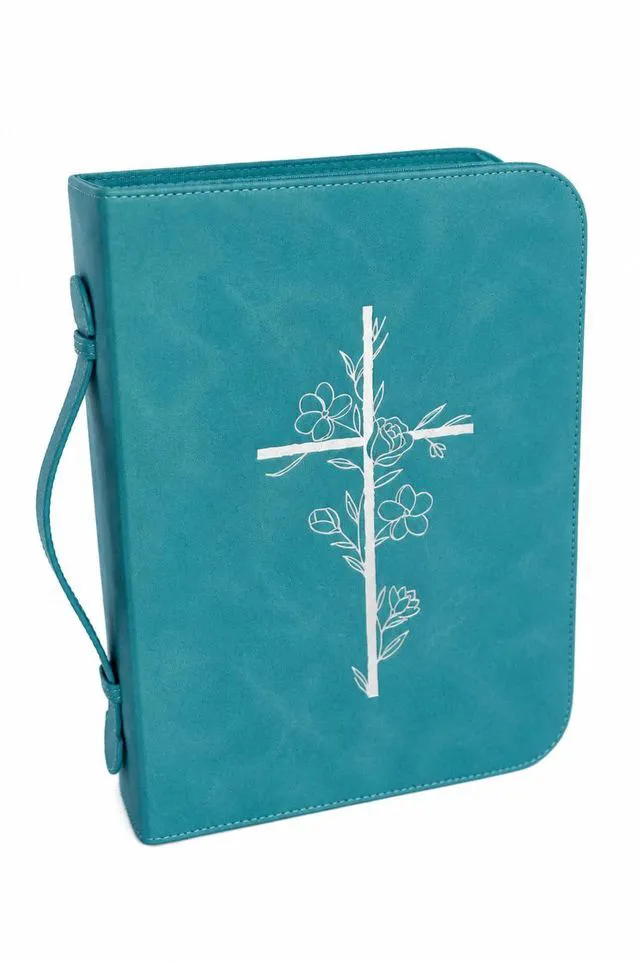 Main image of Bible Cover Case for Women PU Leather Large Bible Case with Minimalist Debossed Design Christian Bible Accessories for Girls & Women (Teal)