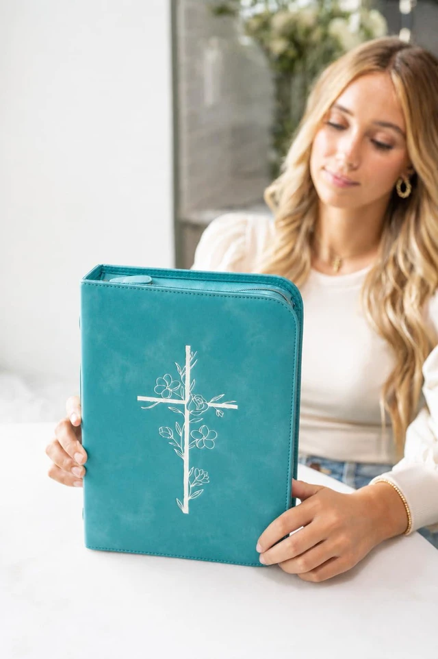 Alt view image 4 of 7 - Bible Cover Case for Women PU Leather Large Bible Case with Minimalist Debossed Design Christian Bible Accessories for Girls & Women (Teal)