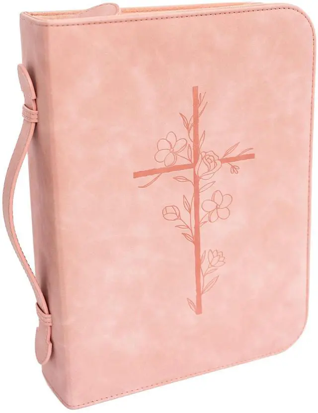 Main image of Bible Cover Case for Women PU Leather Large Bible Case with Minimalist Debossed Design Christian Bible Accessories for Girls & Women (Pink)