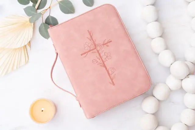 Alt view image 2 of 6 - Bible Cover Case for Women PU Leather Large Bible Case with Minimalist Debossed Design Christian Bible Accessories for Girls & Women (Pink)