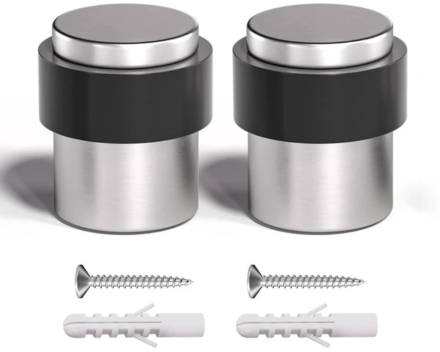 Main image of 20Pcs Nickel Door Stopper Floor Mounted with Black Rubber, Cylindrical 304 Stainless Steel Made