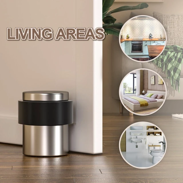 Alt view image 2 of 7 - 20Pcs Nickel Door Stopper Floor Mounted with Black Rubber, Cylindrical 304 Stainless Steel Made