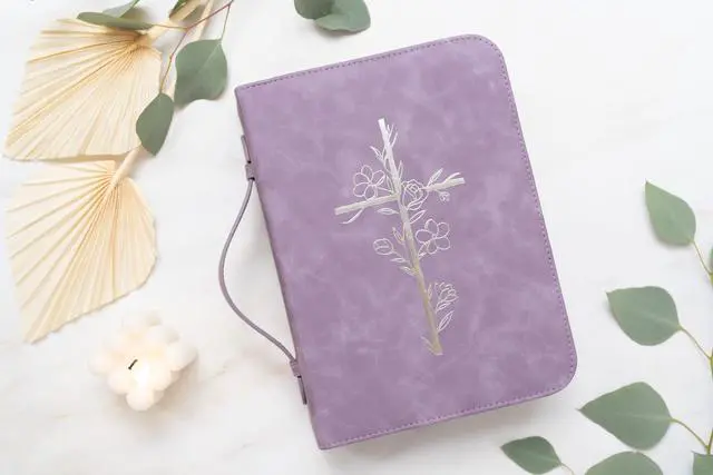 Alt view image 2 of 7 - Bible Cover Case for Women PU Leather Large Bible Case with Minimalist Debossed Design Christian Bible Accessories for Girls & Women (Purple)