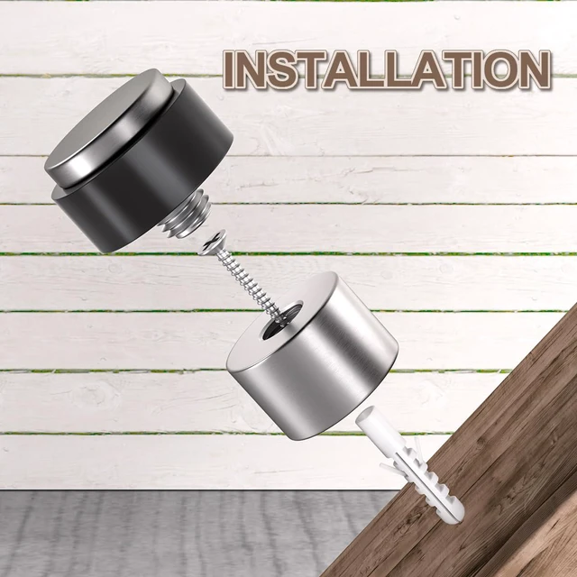 Alt view image 3 of 7 - 20Pcs Nickel Door Stopper Floor Mounted with Black Rubber, Cylindrical 304 Stainless Steel Made