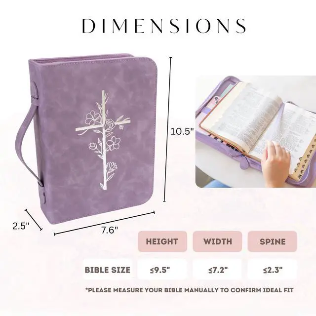 Alt view image 3 of 7 - Bible Cover Case for Women PU Leather Large Bible Case with Minimalist Debossed Design Christian Bible Accessories for Girls & Women (Purple)