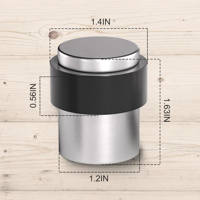 Alt view image 6 of 7 - 20Pcs Nickel Door Stopper Floor Mounted with Black Rubber, Cylindrical 304 Stainless Steel Made