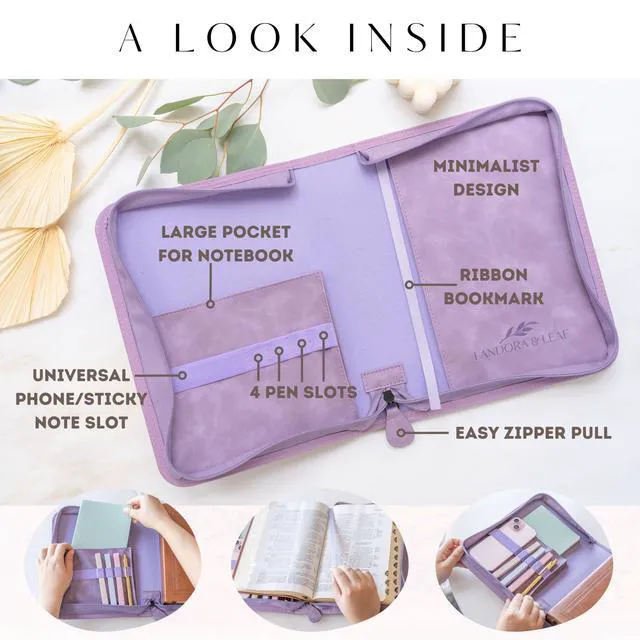 Alt view image 5 of 7 - Bible Cover Case for Women PU Leather Large Bible Case with Minimalist Debossed Design Christian Bible Accessories for Girls & Women (Purple)
