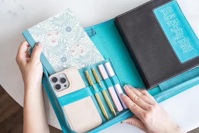 Alt view image 5 of 7 - Bible Cover Case for Women PU Leather Large Bible Case with Minimalist Debossed Design Christian Bible Accessories for Girls & Women (Teal)