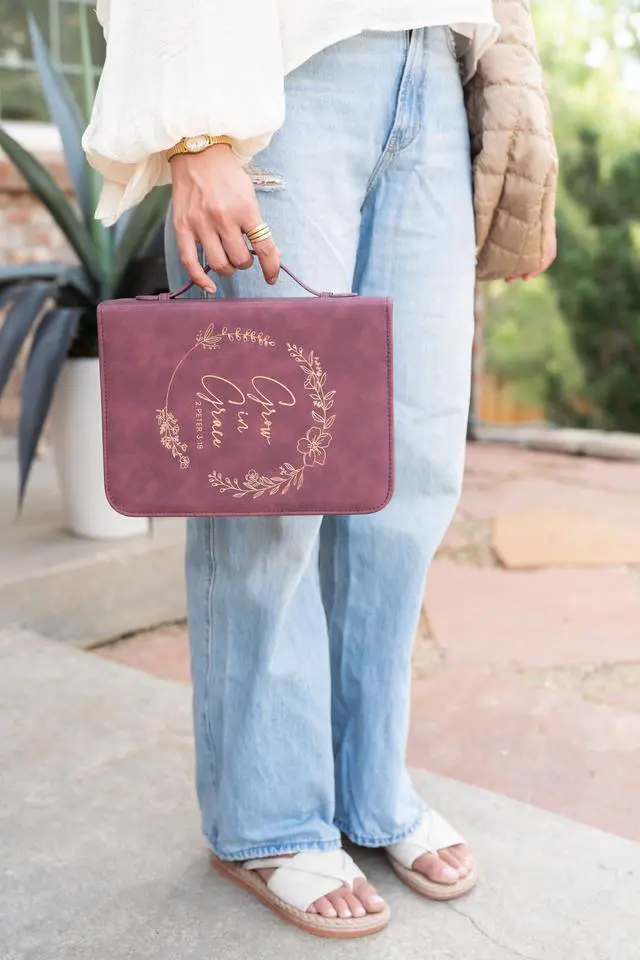 Alt view image 6 of 6 - Bible Cover Case for Women - Minimalist Design Debossed Bible Case, Large Bible Covers for Women Bible Accessories (BurgundyGold)