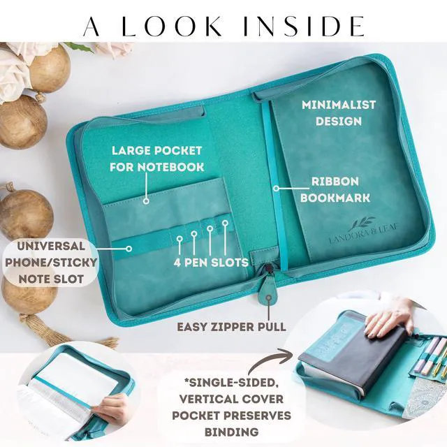 Alt view image 5 of 5 - Bible Cover Case for Women PU Leather Large Bible Case with Minimalist Debossed Design Christian Bible Accessories for Girls & Women (Teal)
