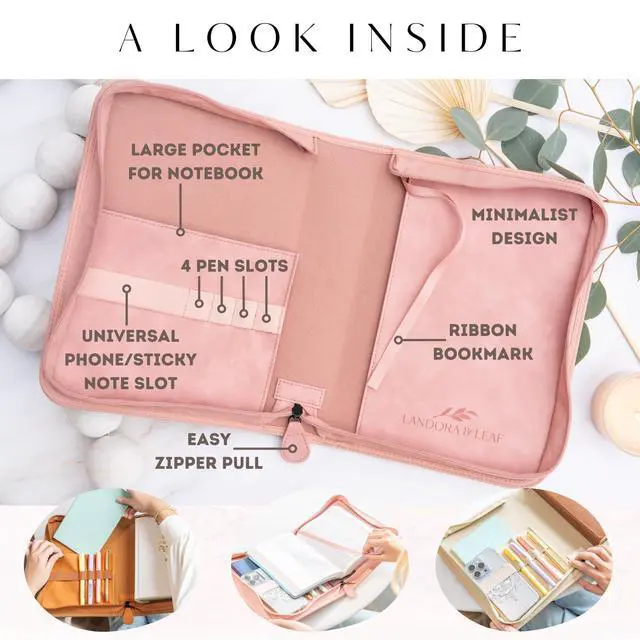 Alt view image 3 of 6 - Bible Cover Case for Women PU Leather Large Bible Case with Minimalist Debossed Design Christian Bible Accessories for Girls & Women (Pink)