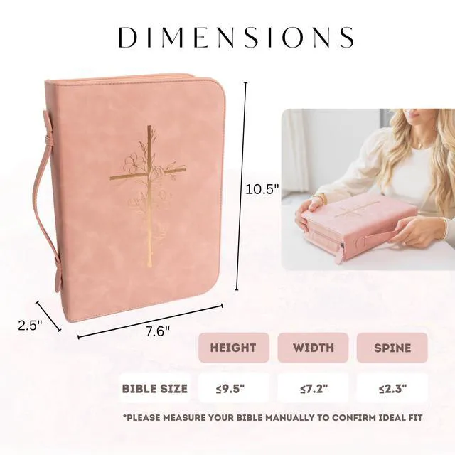 Alt view image 5 of 6 - Bible Cover Case for Women PU Leather Large Bible Case with Minimalist Debossed Design Christian Bible Accessories for Girls & Women (Pink/Gold)