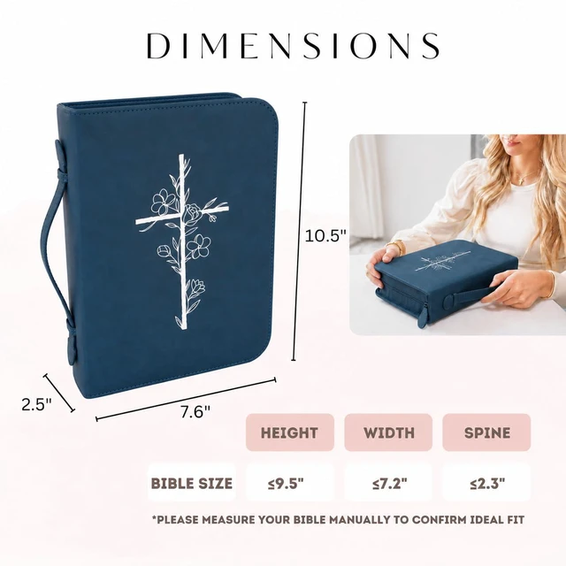 Alt view image 3 of 7 - Bible Cover Case for Women - Minimalist Design Debossed Bible Case, Large Bible Covers for Women Bible Accessories (Navy)
