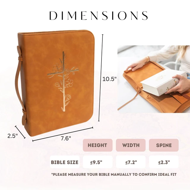Alt view image 5 of 6 - Bible Cover Case for Women PU Leather Large Bible Case with Minimalist Debossed Design Christian Bible Accessories for Girls & Women (Brown/Gold)