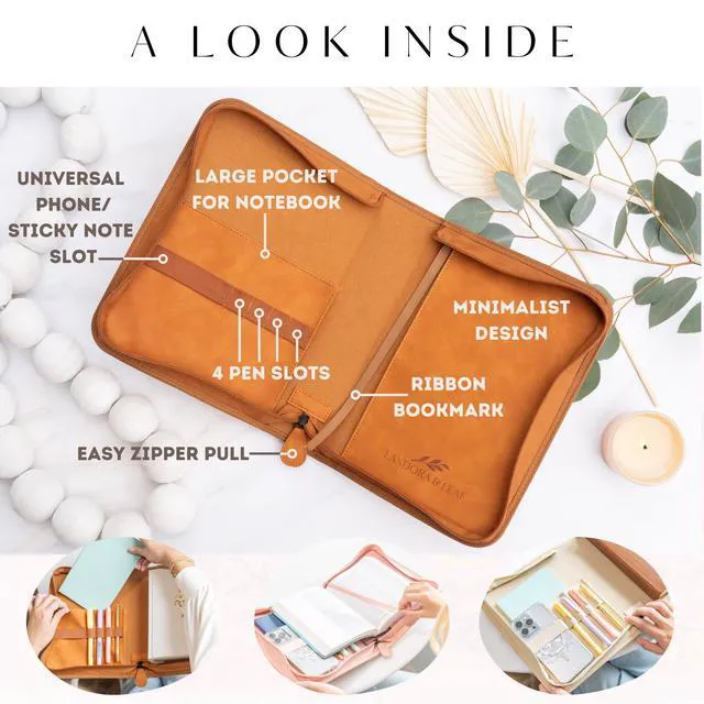 Alt view image 3 of 6 - Bible Cover Case for Women PU Leather Large Bible Case with Minimalist Debossed Design Christian Bible Accessories for Girls & Women (Brown/Gold)