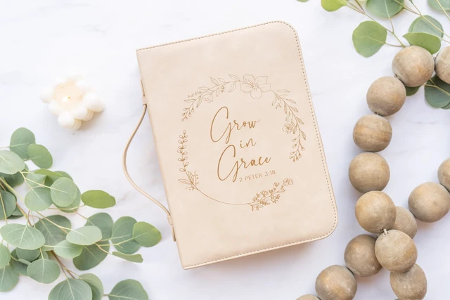 Alt view image 6 of 6 - Bible Cover Case for Women - Minimalist Design Debossed Bible Case, Large Bible Covers for Women Bible Accessories (BeigeGold)
