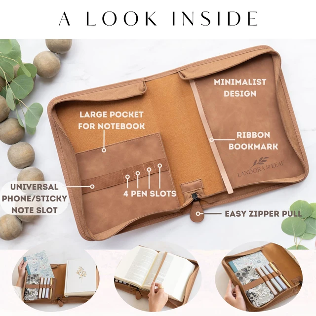 Alt view image 4 of 6 - Bible Cover Case for Women - Minimalist Design Debossed Bible Case, Large Bible Covers for Women Bible Accessories (BrownGold)