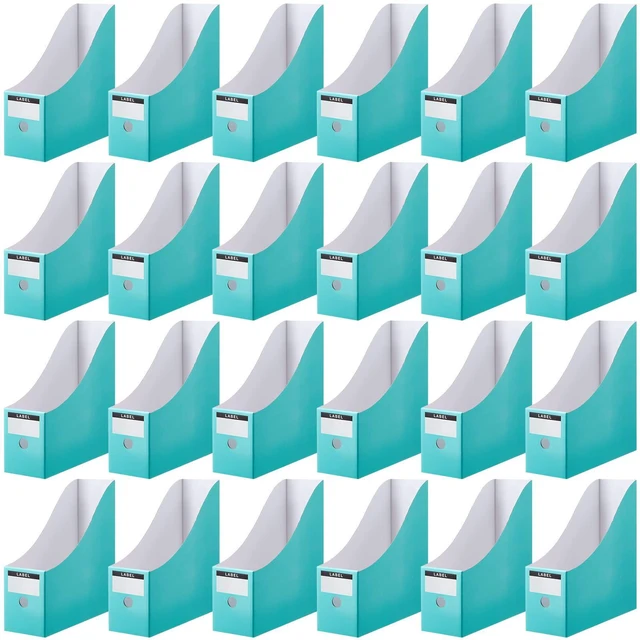 Main image of 24 Pcs Magazine Files Cardboard Holders,Classic,Mint File Organizer Foldable Paper Storage for Desk, Vertical Holder with Label, Kraft Office Classroom Bins, Document Organizing