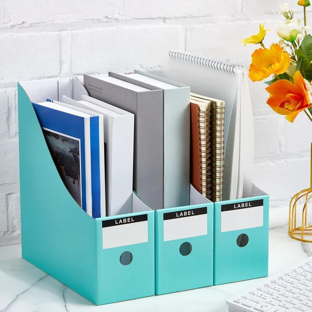 Alt view image 4 of 7 - 24 Pcs Magazine Files Cardboard Holders,Classic,Mint File Organizer Foldable Paper Storage for Desk, Vertical Holder with Label, Kraft Office Classroom Bins, Document Organizing
