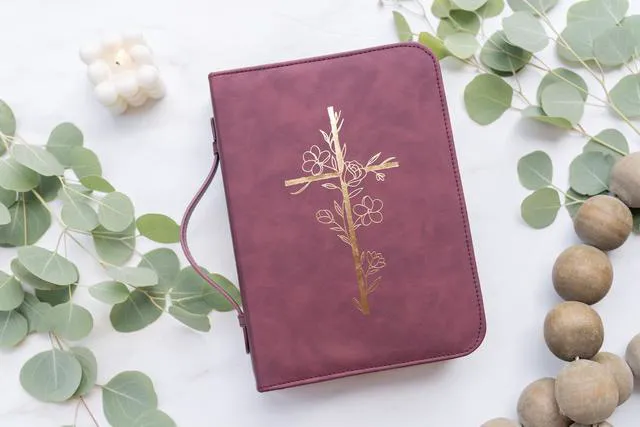 Alt view image 2 of 6 - Bible Cover Case for Women - Minimalist Design Debossed Bible Case, Large Bible Covers for Women Bible Accessories (Burgundy Gold Cross)