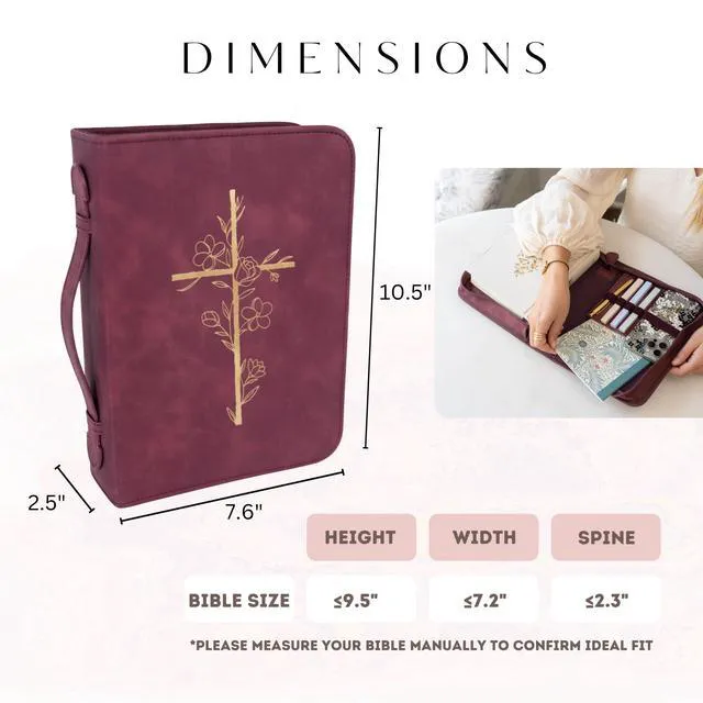 Alt view image 3 of 6 - Bible Cover Case for Women - Minimalist Design Debossed Bible Case, Large Bible Covers for Women Bible Accessories (Burgundy Gold Cross)