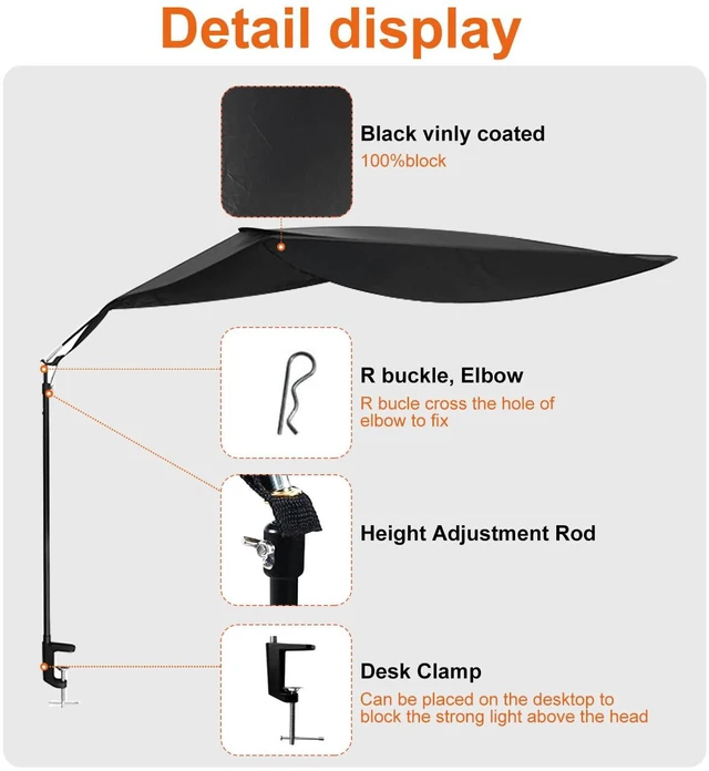 Alt view image 4 of 7 - 65" office cubicle desk shade,designed for light sensitive workers,idea for office cubicles and orginal desk canopy,block overhead light Black(Patent pending)