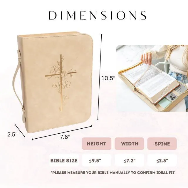 Alt view image 5 of 6 - Bible Cover Case for Women PU Leather Large Bible Case with Minimalist Debossed Design Christian Bible Accessories for Girls & Women (Beige/Gold)