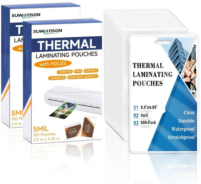 Main image of 500 Pack 5mil 2.5x4.2" Thermal Laminating Pouches Badge Laminate Pouches Clear Laminated Luggage Tags Printable Laminator Pouches for Business Permits Cards (500, 2.5" x 4.2"-5mil-with Holes)