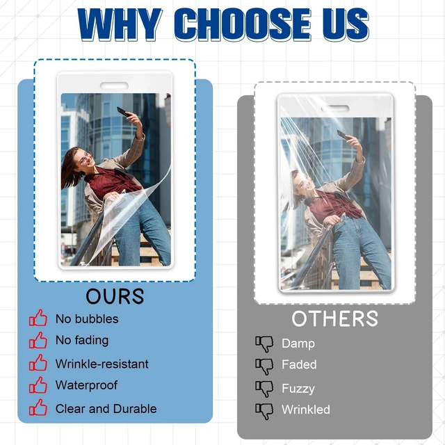 Alt view image 5 of 7 - 500 Pack 5mil 2.5x4.2" Thermal Laminating Pouches Badge Laminate Pouches Clear Laminated Luggage Tags Printable Laminator Pouches for Business Permits Cards (500, 2.5" x 4.2"-5mil-with Holes)