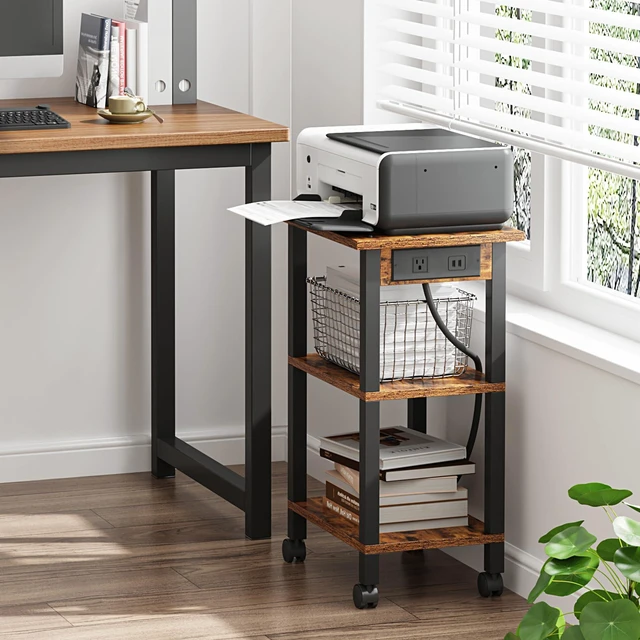 Alt view image 2 of 7 - Printer Stand, 3 Tier Rolling Printer Cart with Charging Station Small Under Desk Printer Table with Wheels for Small Space, Office, Home, Brown PS02BB001