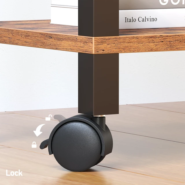 Alt view image 6 of 7 - Printer Stand, 3 Tier Rolling Printer Cart with Charging Station Small Under Desk Printer Table with Wheels for Small Space, Office, Home, Brown PS02BB001