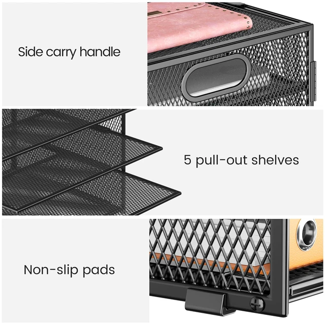 Alt view image 3 of 7 - 2 Pack 8-Tier Office Desk File Organizer, Letter Tray Paper Organizer with Handle, Including 5 Adjustable Slide Trays for Organizing Desktop Workspace Accessories and Supplies (Black Mesh)