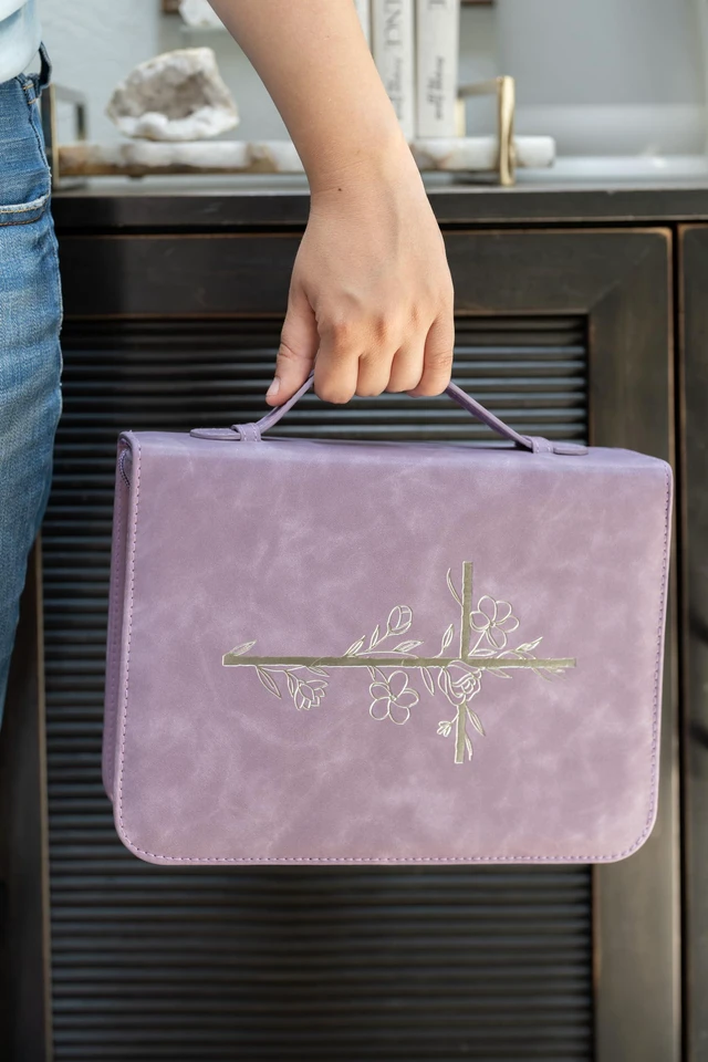 Alt view image 6 of 7 - Bible Cover Case for Women PU Leather Large Bible Case with Minimalist Debossed Design Christian Bible Accessories for Girls & Women (Purple)