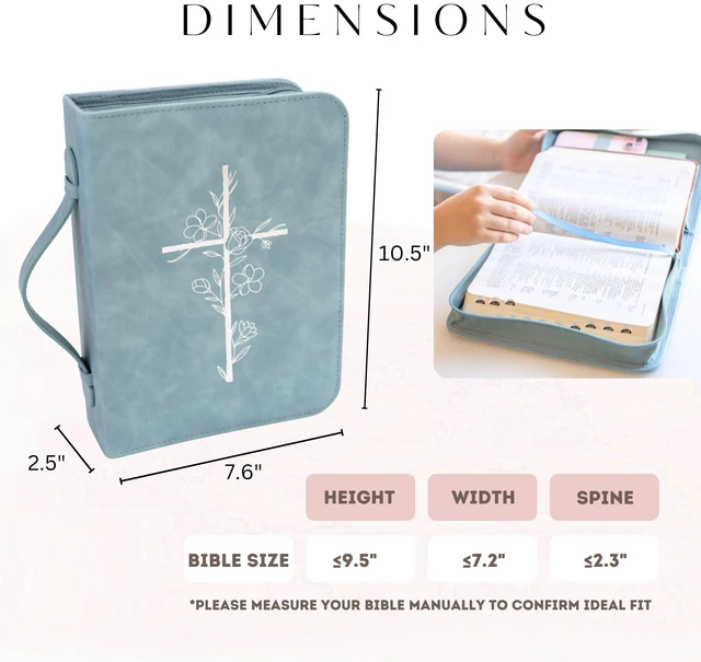Alt view image 3 of 7 - Bible Cover Case for Women PU Leather Large Bible Case with Minimalist Debossed Design Christian Bible Accessories for Girls & Women (Blue)
